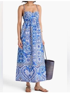 Caroline Constas Paisley Print Blue White Long Midi Dress